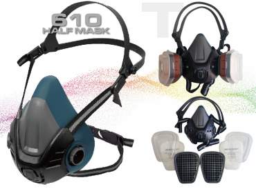 Maschera con cartuccia professionale per verniciatura auto, modello 610