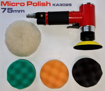 Mini lucidatrice pneumatica 75 mm con piatto e schiume