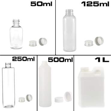 Bottiglie e lattine di plastica da 50 ml a 1 litro