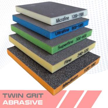 Spugne abrasive in schiuma doppia faccia TWIN GRIT – 5 grane di levigatura