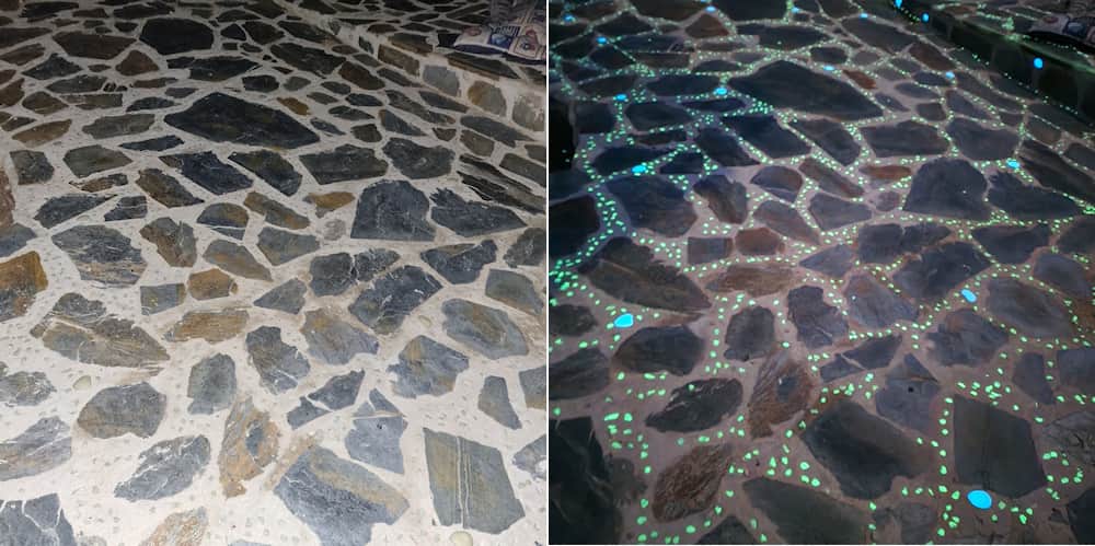 Realizza un pavimento per esterni fosforescente con pietre, ciottoli e ghiaia fosforescenti